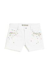 Brittany - Colorful Confetti Studded Fray Hem Short