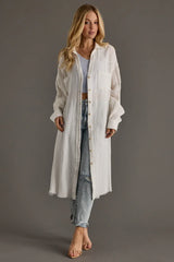 White Gauze Long Button Up