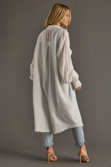 White Gauze Long Button Up