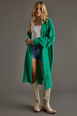 Kelly Green Gauze Long Button Up