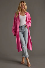 Bright Pink Gauze Long Button Up
