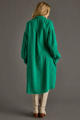 Kelly Green Gauze Long Button Up