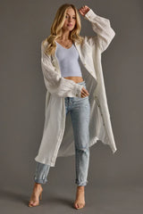 White Gauze Long Button Up