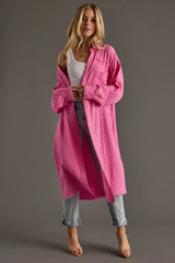 Bright Pink Gauze Long Button Up
