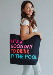 Navy Drink By The Pool Tote