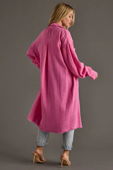 Bright Pink Gauze Long Button Up