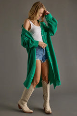 Kelly Green Gauze Long Button Up