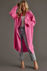 Bright Pink Gauze Long Button Up